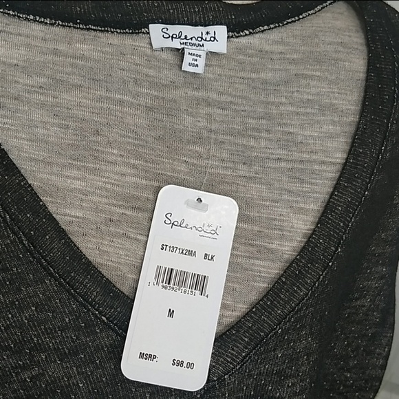 Splendid Top Merino Wool Blend Knit V-Neck Long Sleeves High Low Hem Black M NWT - Picture 7 of 8